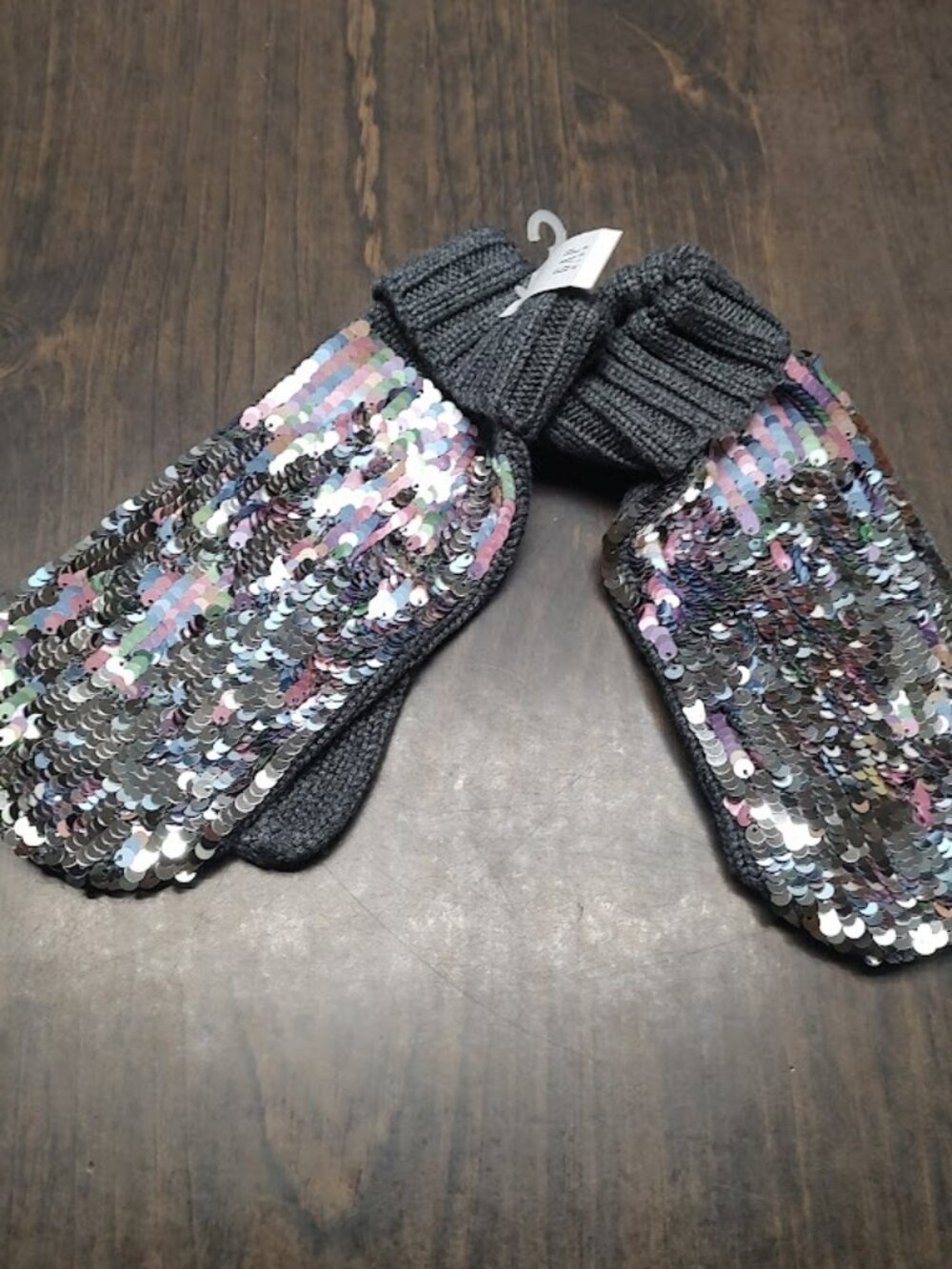 New Gap Kids Charcoal Gtay Silver Multi-Color Sequin Mittens Size Girl's L 10